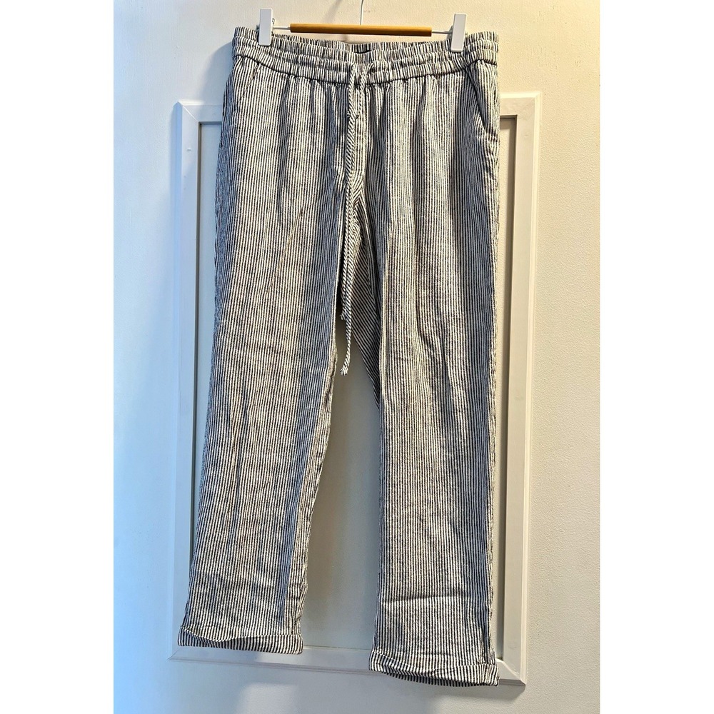 J.CREW Women’s 6 White/Blue Striped Linen Cotton Drawstring Pants 30x25